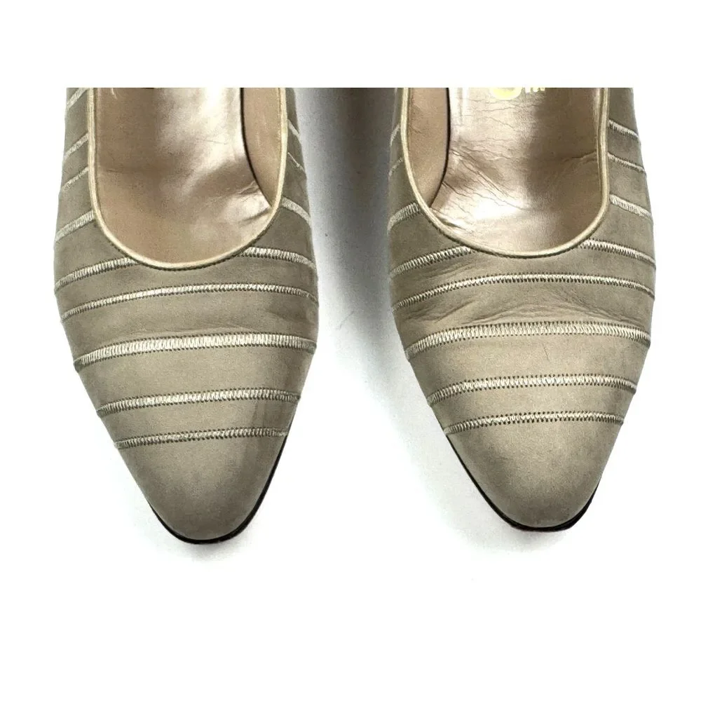 Salvatore Ferragamo Suede Pumps Women 9.5 B‎ Gray Heels Almond Toe